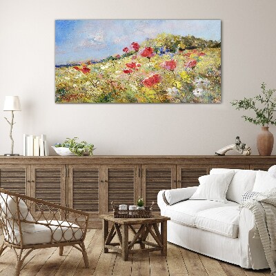 Flower landscape in the summer sun Glass Wall Art