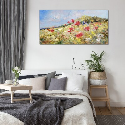 Flower landscape in the summer sun Glass Wall Art