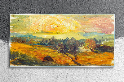 Golden fields under the sun Glass Wall Art