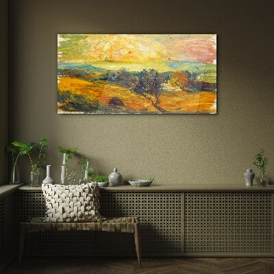 Golden fields under the sun Glass Wall Art