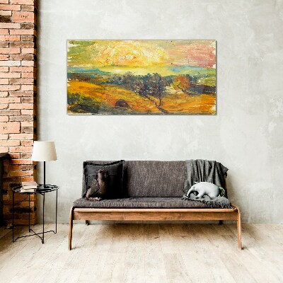 Golden fields under the sun Glass Wall Art