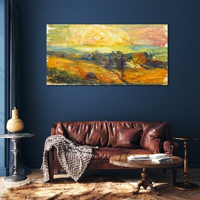 Golden fields under the sun Glass Wall Art