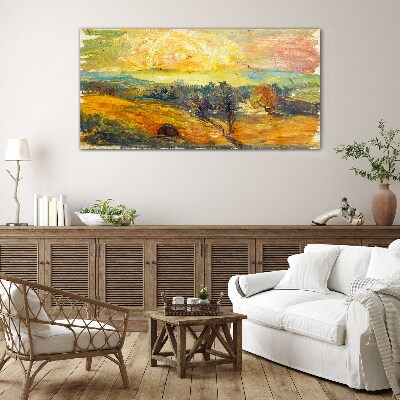 Golden fields under the sun Glass Wall Art