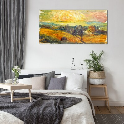 Golden fields under the sun Glass Wall Art