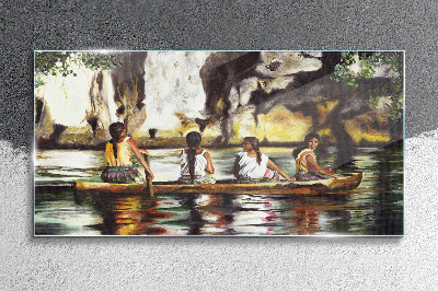 Water boat women Glass Wall Art