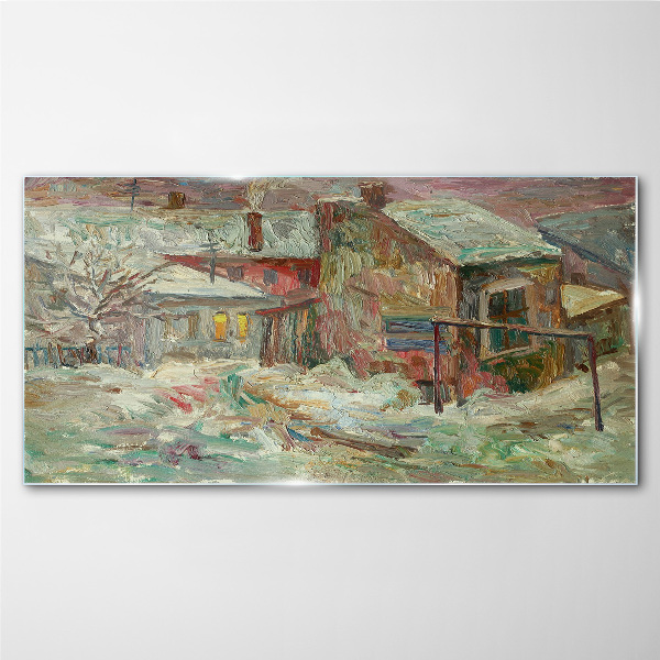 Winter landscape in pastel colors Glass Wall Art