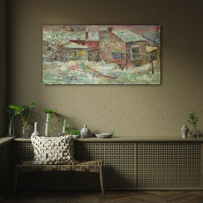 Winter landscape in pastel colors Glass Wall Art