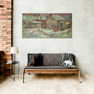 Winter landscape in pastel colors Glass Wall Art