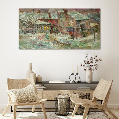 Winter landscape in pastel colors Glass Wall Art