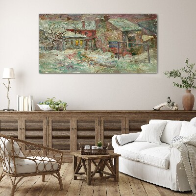 Winter landscape in pastel colors Glass Wall Art