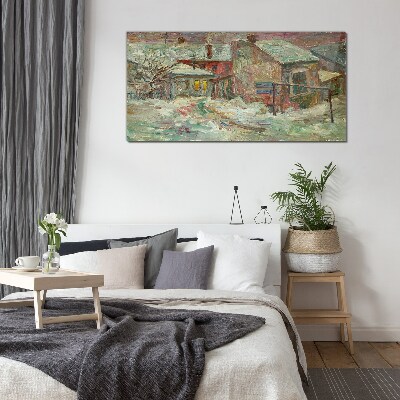 Winter landscape in pastel colors Glass Wall Art