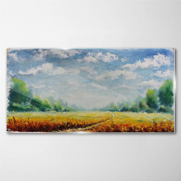 Summer fields under blue sky Glass Wall Art