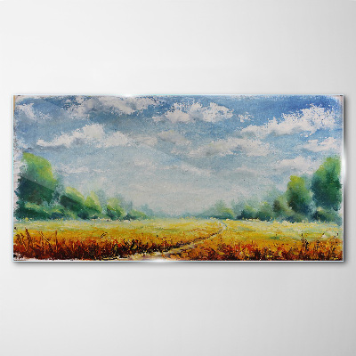 Summer fields under blue sky Glass Wall Art