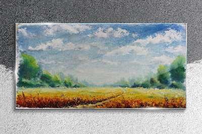 Summer fields under blue sky Glass Wall Art