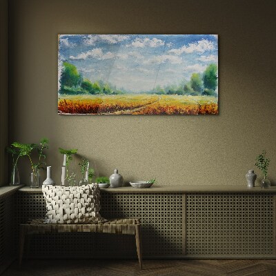 Summer fields under blue sky Glass Wall Art