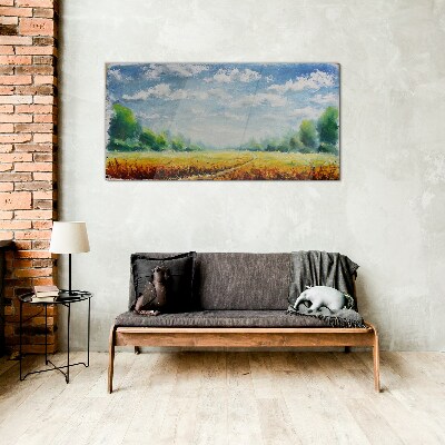 Summer fields under blue sky Glass Wall Art