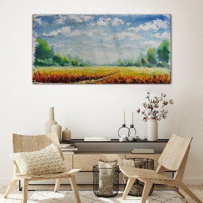 Summer fields under blue sky Glass Wall Art
