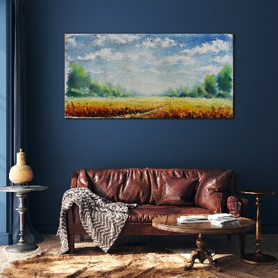Summer fields under blue sky Glass Wall Art