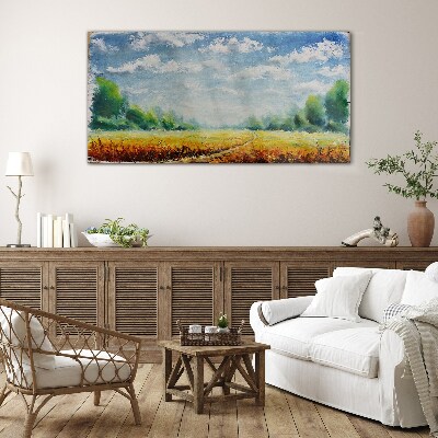 Summer fields under blue sky Glass Wall Art