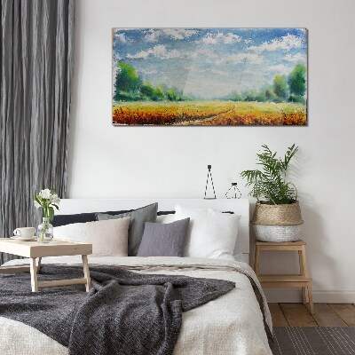 Summer fields under blue sky Glass Wall Art