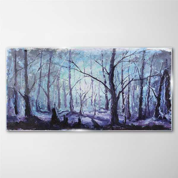 Winter forest in shades of blue Glass Wall Art