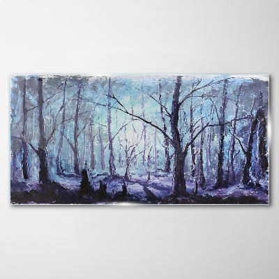Winter forest in shades of blue Glass Wall Art