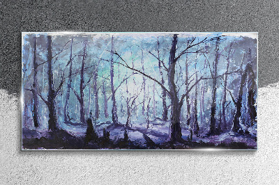 Winter forest in shades of blue Glass Wall Art