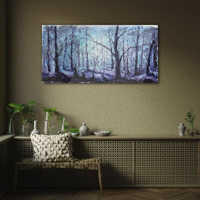 Winter forest in shades of blue Glass Wall Art