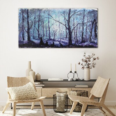 Winter forest in shades of blue Glass Wall Art