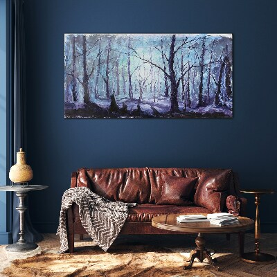 Winter forest in shades of blue Glass Wall Art