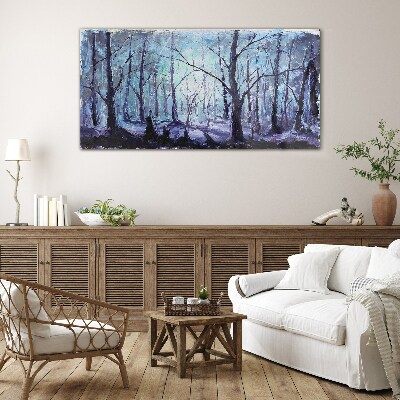 Winter forest in shades of blue Glass Wall Art