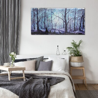 Winter forest in shades of blue Glass Wall Art