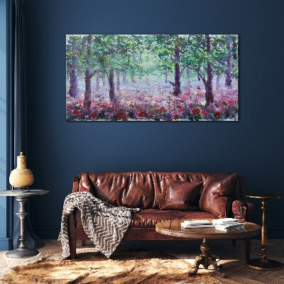 Forest flowers poppies Glass Wall Art