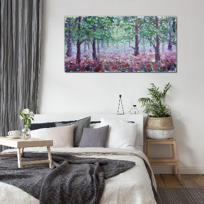 Forest flowers poppies Glass Wall Art
