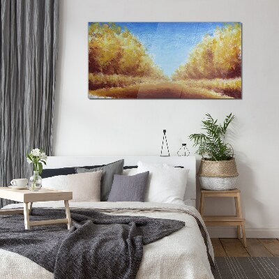 Golden avenues in the summer sun Glass Wall Art