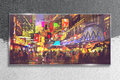 Nightlife in the city Glass Wall Art