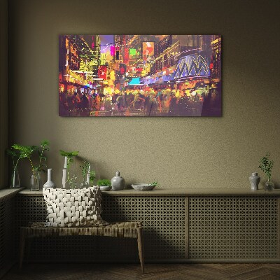 Nightlife in the city Glass Wall Art