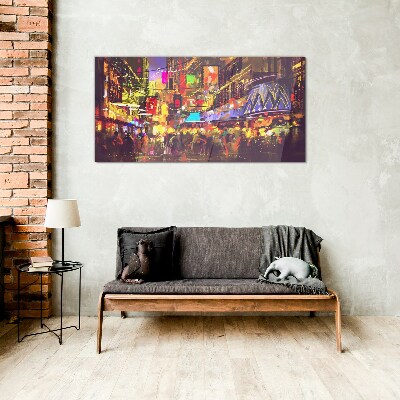 Nightlife in the city Glass Wall Art