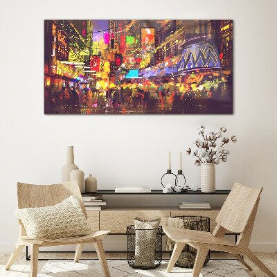 Nightlife in the city Glass Wall Art