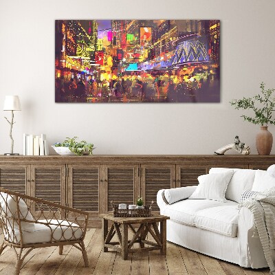 Nightlife in the city Glass Wall Art