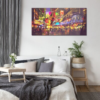Nightlife in the city Glass Wall Art