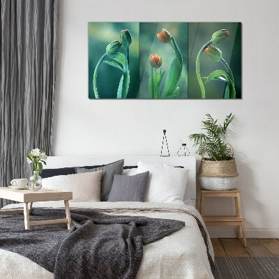 Tulips in shades of green Glass Wall Art