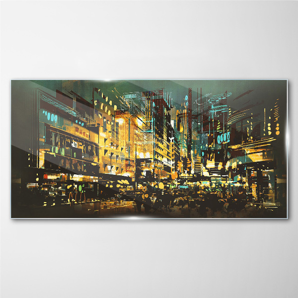Night metropolis Glass Wall Art