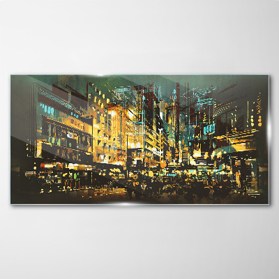 Night metropolis Glass Wall Art