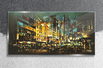 Night metropolis Glass Wall Art