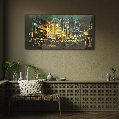 Night metropolis Glass Wall Art