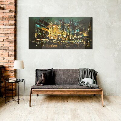 Night metropolis Glass Wall Art