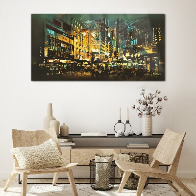 Night metropolis Glass Wall Art