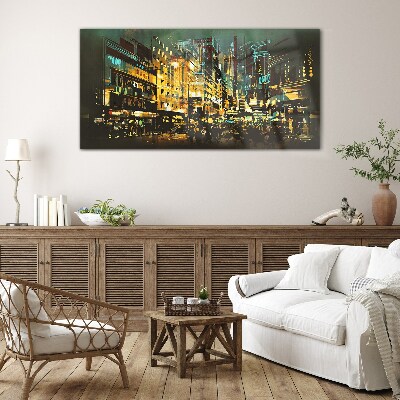 Night metropolis Glass Wall Art