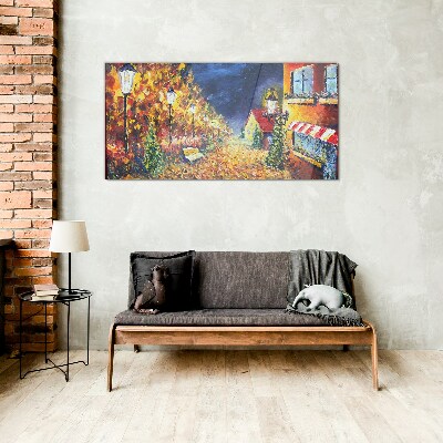 Golden avenue in the glow of lanterns Glass Wall Art